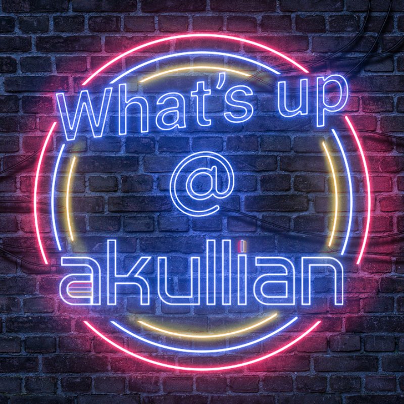 Neon Cover Image of the Akullian Newsletter "What's Up @ Akullian"